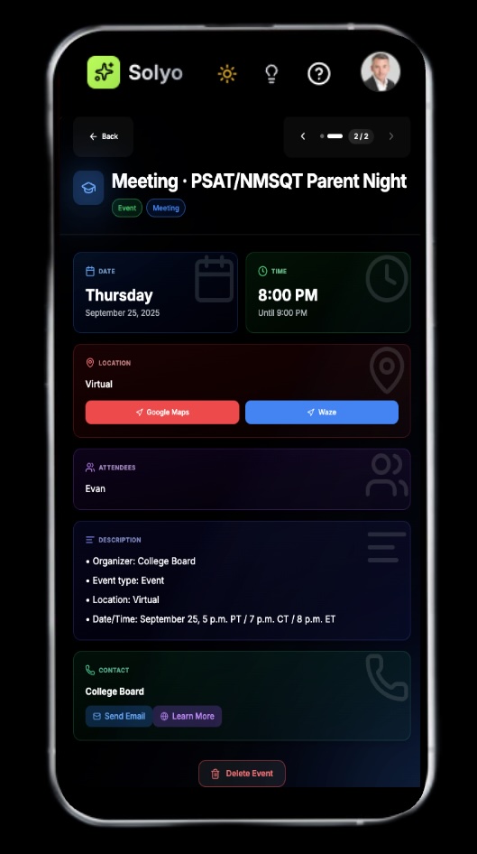 Automatic school calendar with parent-teacher conferences and school events organized from emails